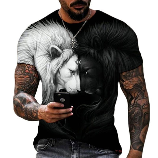Premium Men's T-Shirt 3D Lions Print BlackWhite