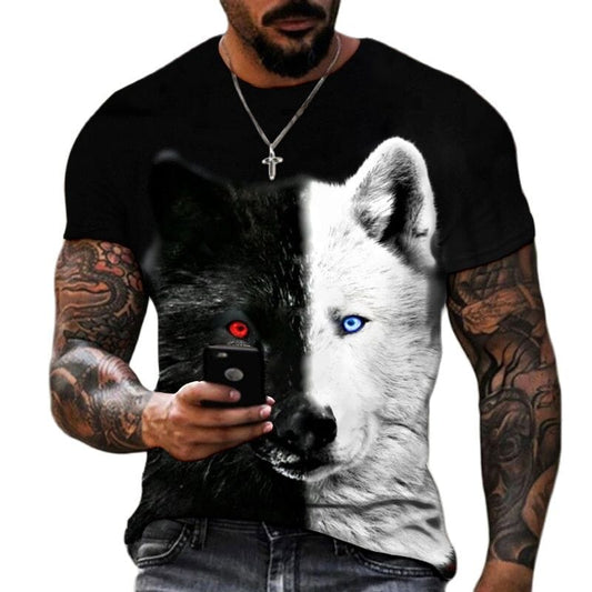 Men's Premium T-Shirt 3D Print Wolf Black White