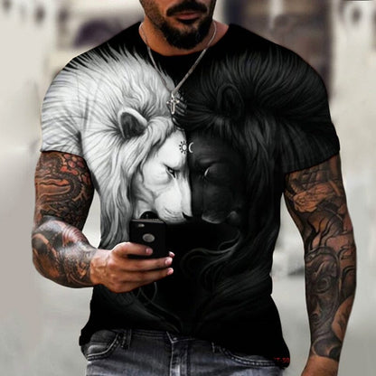 Premium Men's T-Shirt 3D Lions Print BlackWhite