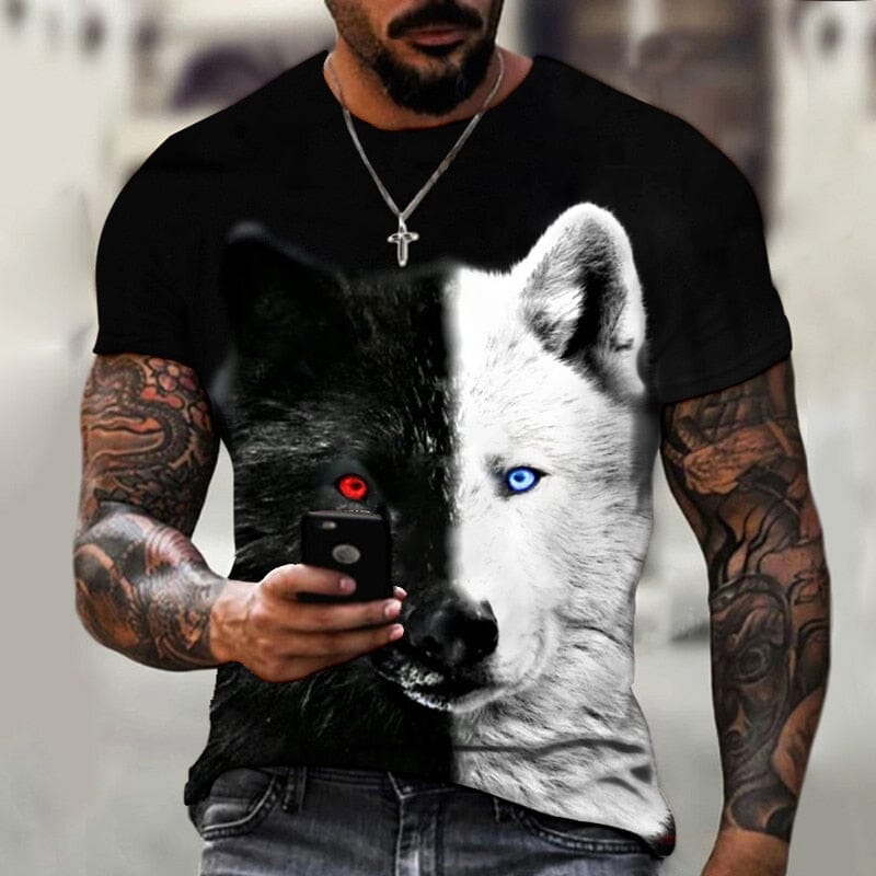Men's Premium T-Shirt 3D Print Wolf Black White